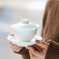 white porcelain tea bowl ceramic gaiwan jingdezhen beautiful teaware drinkware master cup handmade tea tureen decoration crafts