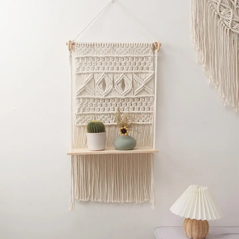 

Ручной гобелен стойки деревянные полки для ванной настенный гобелен стеллаж для выставки товаров богемный декор настенные подвесные полки...