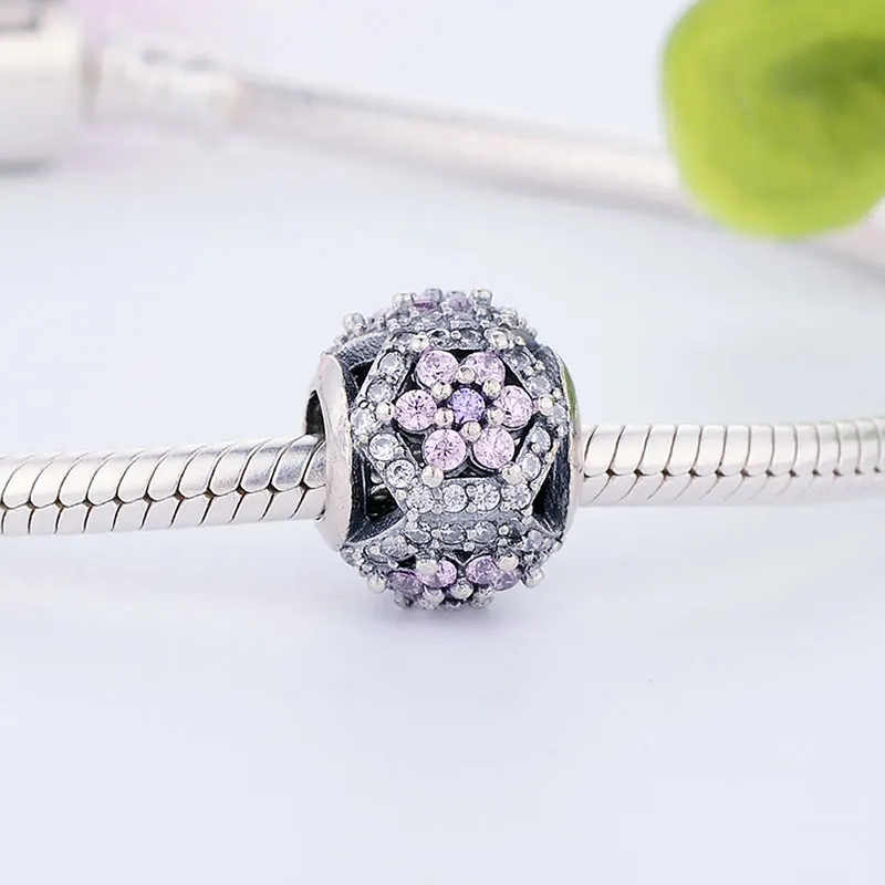 Серебро 925 пробы забудьте о мне не цветок Фиолетовый Цирконий каменная бусина