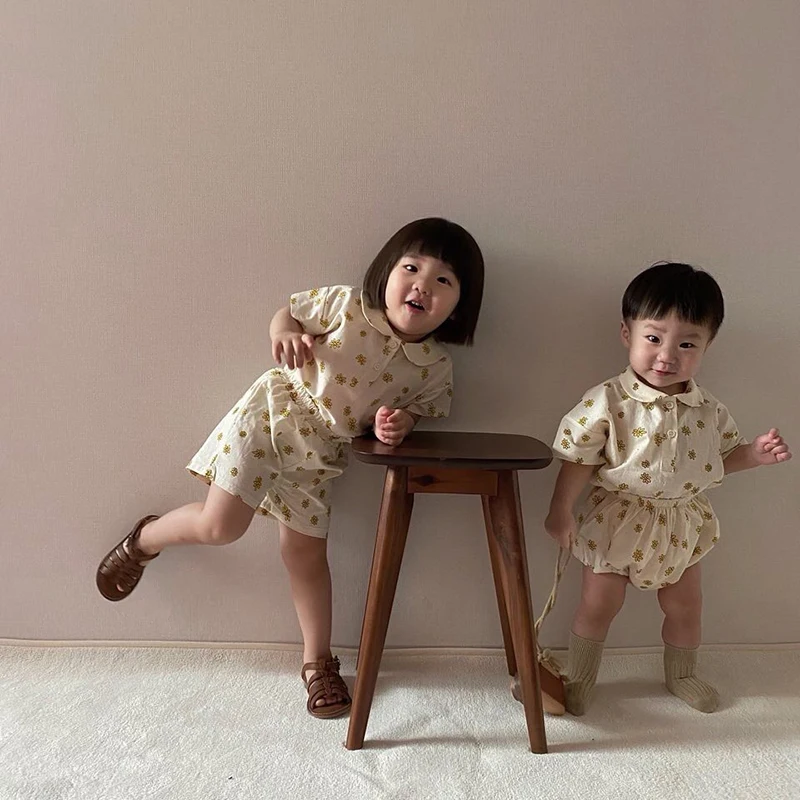 baby bodysuit brother and sister clothes little daisy Korean stule |