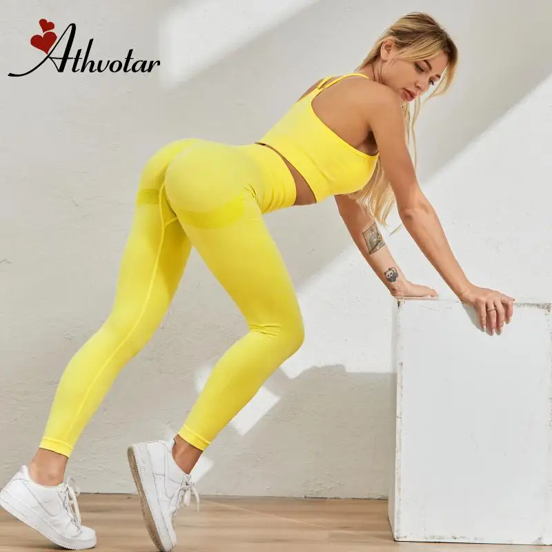 Seamless Gym Sets Fitness Sports Suits Womens Clothing High Waist Booty Leggings Bra Running Athletic Wear Yoga Set | Спорт и