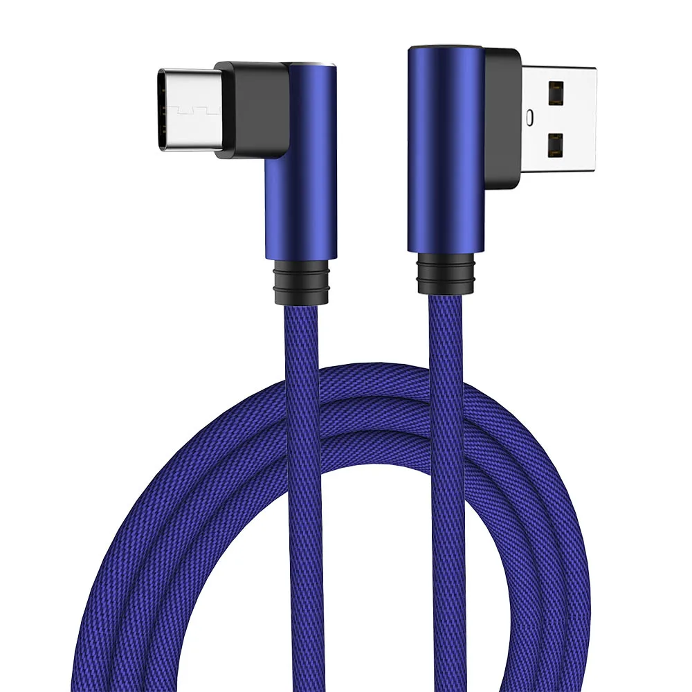 MUSTTRUE USB C зарядный кабель для samsung s9 type C Кабель-адаптер для мобильного телефона кабель для передачи данных для oneplus 6T Xiaomi usb-c 90 градусов - Цвет: Blue