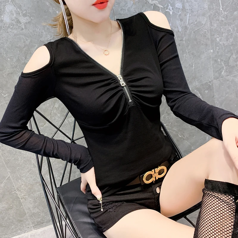 Новинка 2020 весенне осенняя Корейская одежда сексуальная открытая футболка