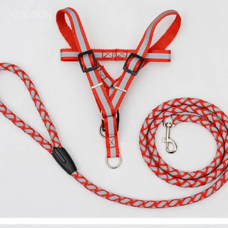 

Reflective Dog Harness Leash Set Braided Traction Round Rope Large Medium Small Dog Chain Night Out Luminous Harness For Dogs