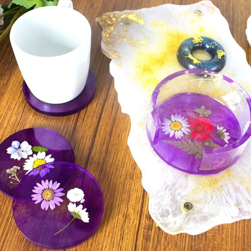 

5 Pcs Coaster Epoxy Resin Mold Cup Mat Pad Silicone Mould DIY Crafts Decorations Storage Box Casting Tools