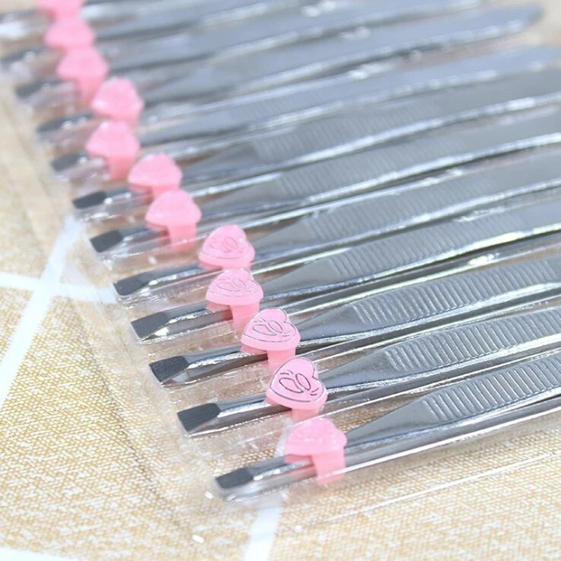 

12Pcs/pack Stainless Steel Slanted Eyebrow Tweezers Face Hair Removal Clip Makeup Tool Women Cosmetics Beauty Wholesale