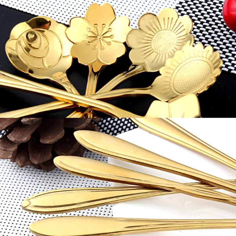 

8Pcs Stainless Steel Assorted Flower Shape Spoons Creative Dssert Scoop Stirring Spoon Tableware Dessert Cake Coffee Spoon