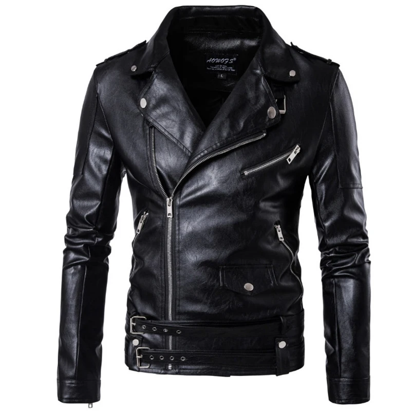 

Куртка пилот Мужская кожаная, модный брендовый Дизайнерский Жакет на Косой молнии, пальто в стиле панк, 2021