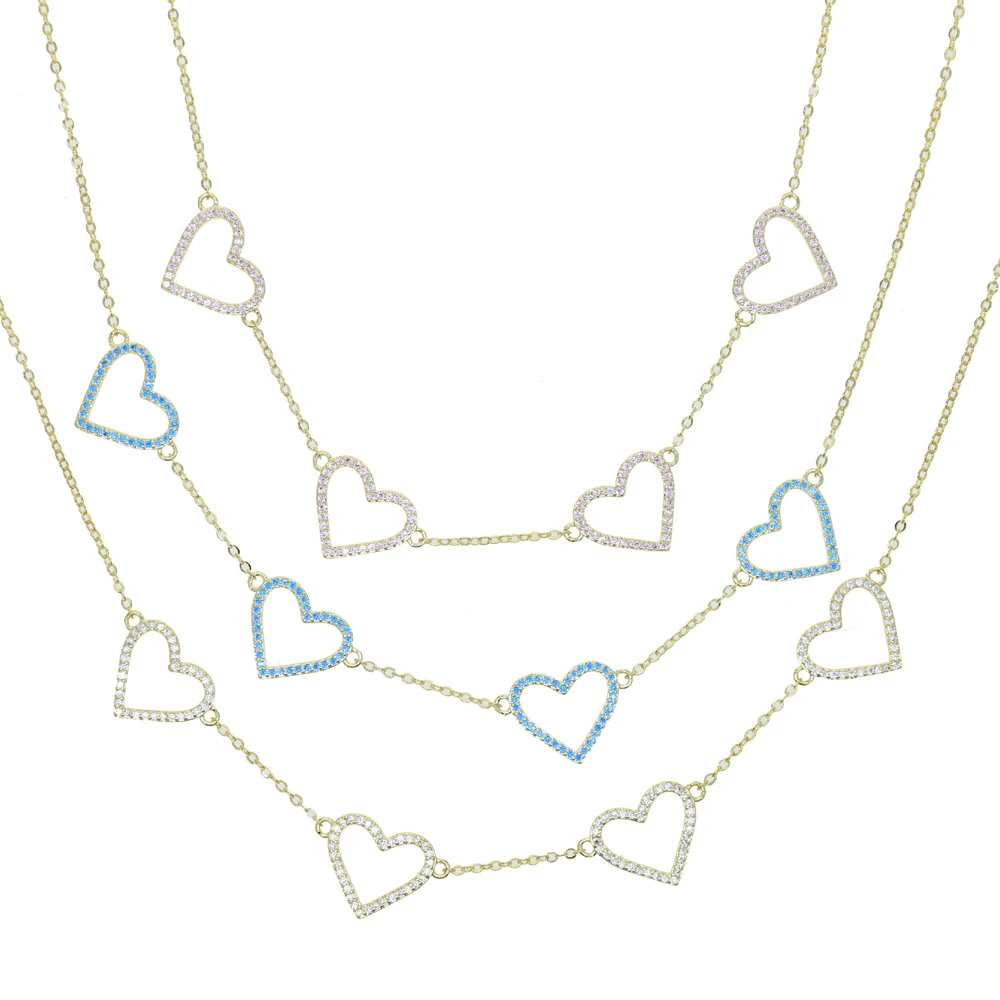 

Hot Sale Sweet Hollow Heart Choker Necklaces 32+10cm Pave Bling 5a Cubic Zircon For Women Love Multi Hearts Collar Party Gifts