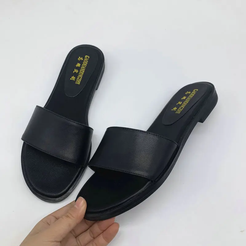 Новинка брендовые Шлепанцы из натуральной кожи женские сандалии повседневные