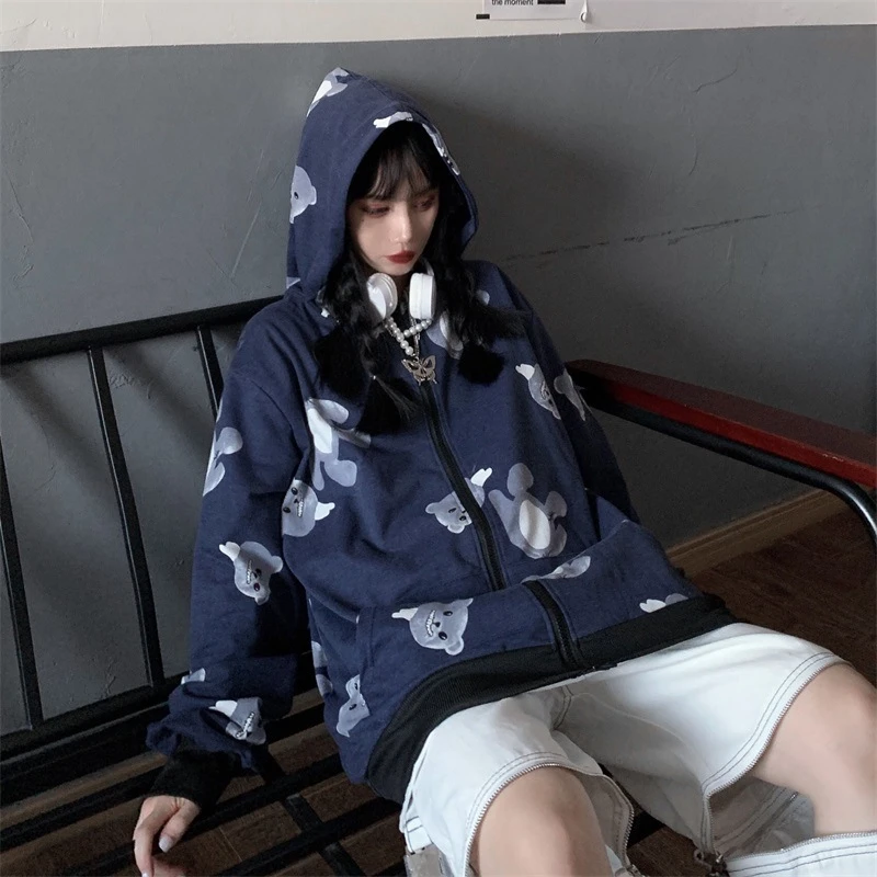 2020 Новая Осенняя Женская куртка с капюшоном Vogue Bear на молнии японскими героями