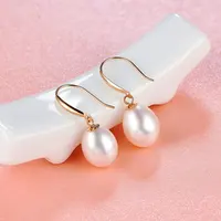Pure 18K Rose Gold Earrings Women AU750 Gold Pearl Dangle Earrings