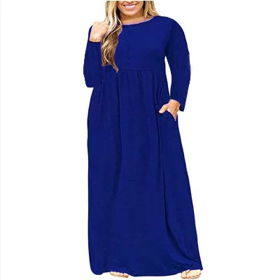 

5xl осеннее платье женское повседневное Однотонное Платье макси с длинным рукавом и круглым вырезом 2022