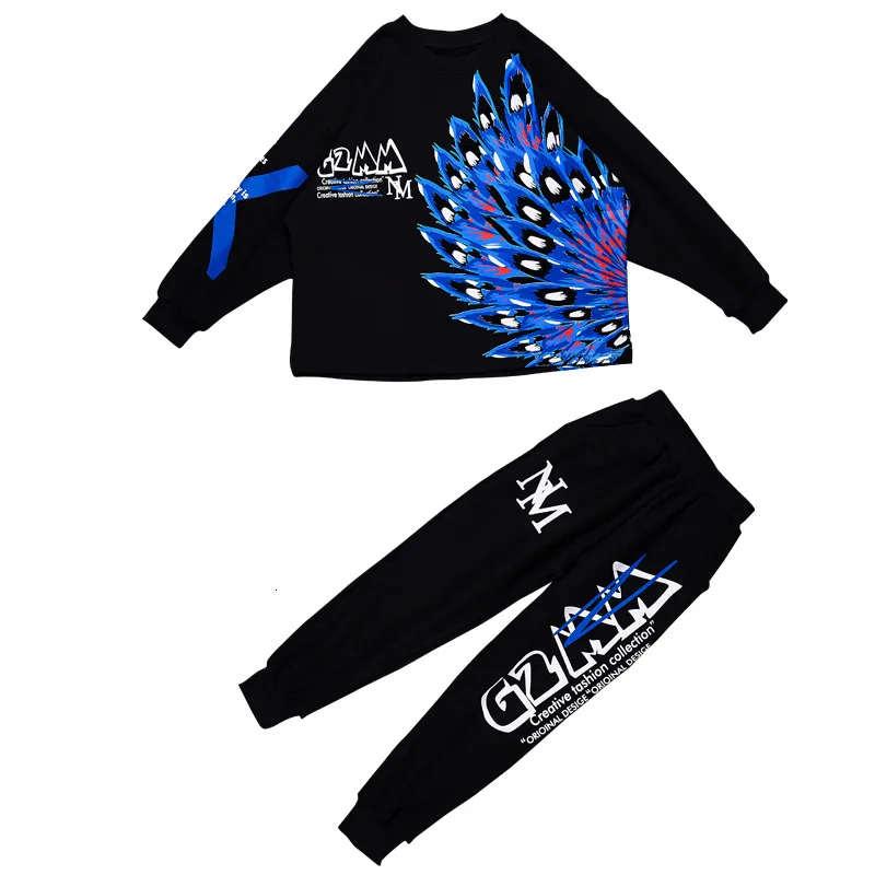2019 Autumn New Fashion Boys Clothes Children's Cool Hip-hop Clothing Kids Pure CottonRound Neck Long Sleeve Wing Sweater+Pants |