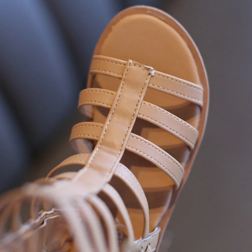 

2020 Little girl gladiator sandals booties leather summer brown black Luxury designer roman kid sandals toddler baby beach shoes