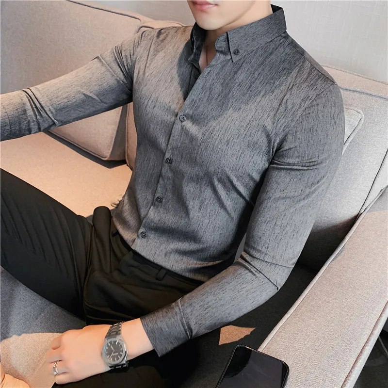 Plus Size 4XL-M camicia da uomo allungata di lusso di alta qualità abbigliamento uomo camicetta da ufficio Casual a maniche lunghe Slim Fit semplice Homme