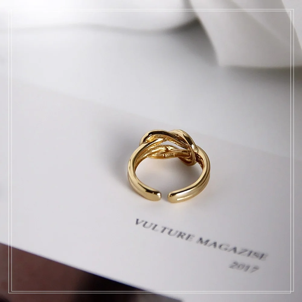 

S925 pure silver plated 14K simple gold Tie a knot ring, simple temperament, versatile lady rings free shipping love ins