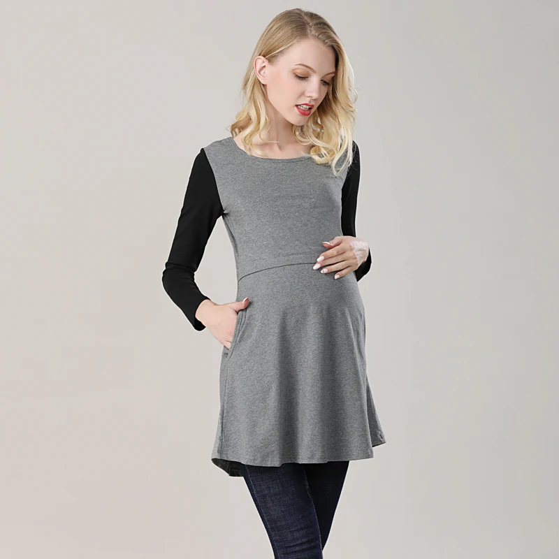 Новинка Хлопковая весенняя длинная одежда для беременных топ кормления грудью