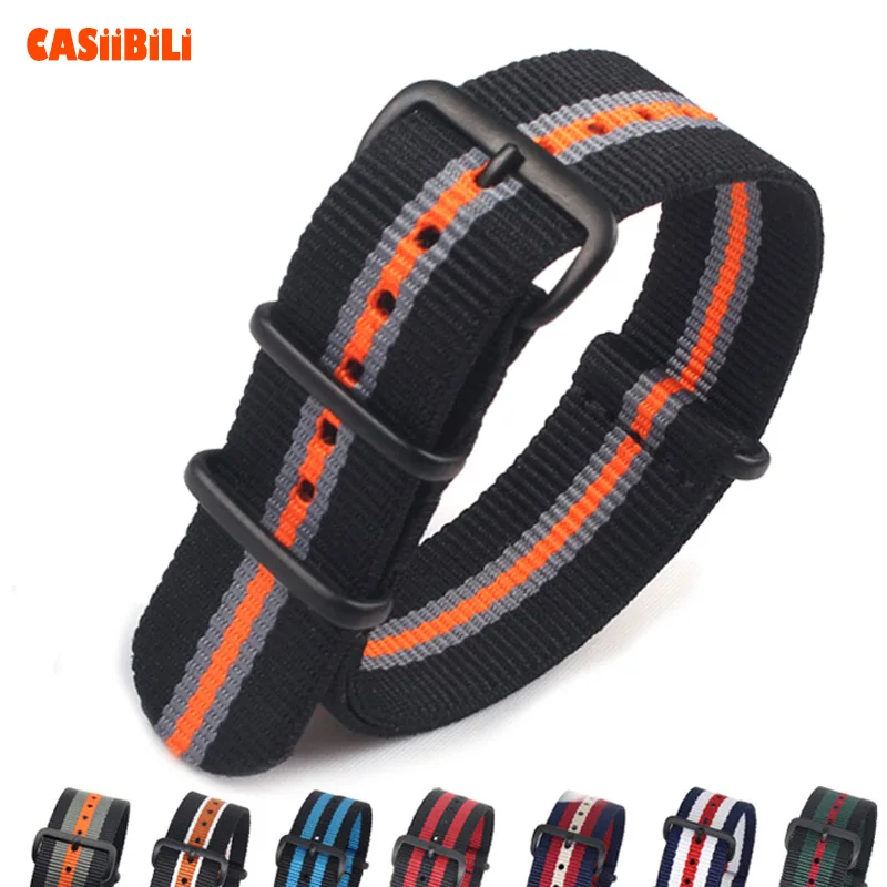 

NATO Strap Nylon Perlon Stripe Color 18 20 22 24mm Width Dacron Woven Fabric Knitted Belt Watchband Military Black Pin Buckle