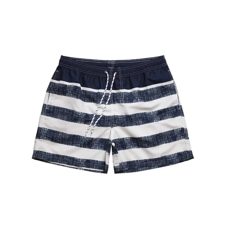 

Quickly Dry Beach Pants Men Network Striped Print 4 Points Loose Casual Grinding Polyester Men's Shorts