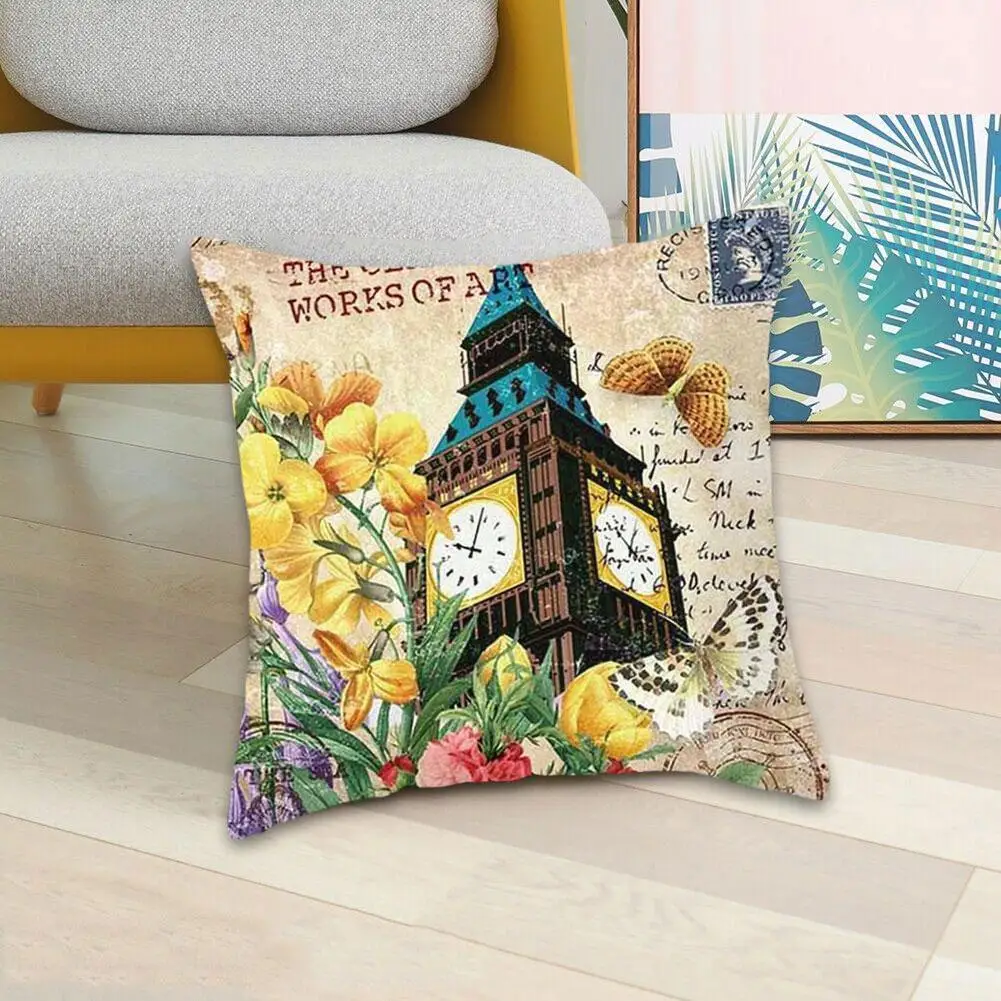 

Retro Hand-painted Floral Landscape Print Cusion Cover Peach Home Pillowcase Bed 45x45 Decor Sofa Cm Pillowcase Throw Skin K5K1