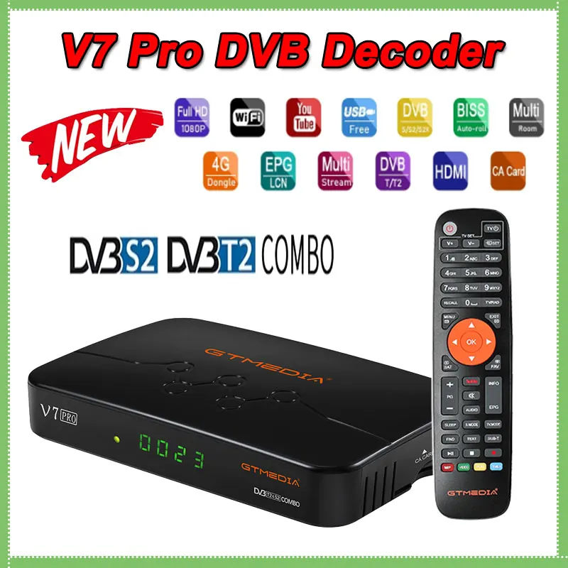 

GTMEDIA V7 Pro DVB-S/S2/S2X+T/T2 Decoder CA Card IR Satellite TV Receiver Support H.265 Built-In WIFI Better V7 Plus Set-Top Box