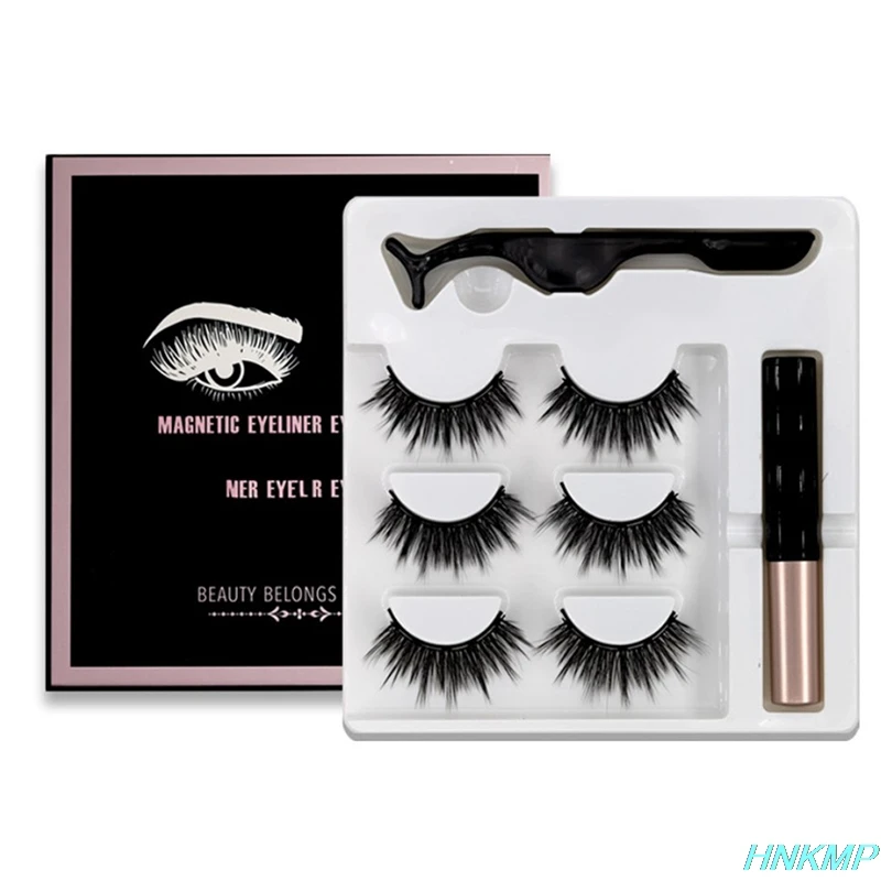 

3 Pairs Magnetic Eyelashes 3D Mink Eyelashes Makeup Magnetic Lashes Eyeliner Tweezers Set Natural False Lashes Short Faux Cils