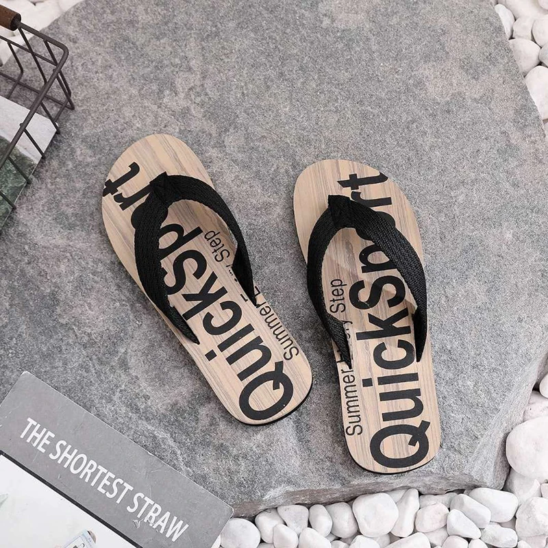 

NEW Summer Men Flip Flops High Quality Beach Sandals Letter Grain Outdoor Beach Shoes Man Sandals Slipper for Men Indoor Shoes