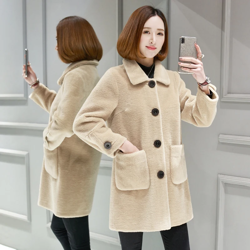 Женское шерстяное пальто из натурального меха овчины верхняя одежда для зимы 2020 |