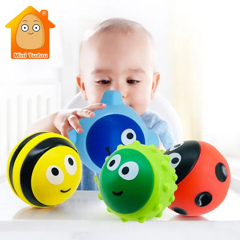 

4PCS Baby Soft Hand Ball Plastic Cute Insect Teether Stack up Game Colorful Rubber Bath Toy Set Educational Toys For Children