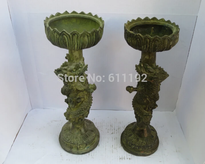Пара антиквариата ручной резной бронзовый дракон подсвечники Современный