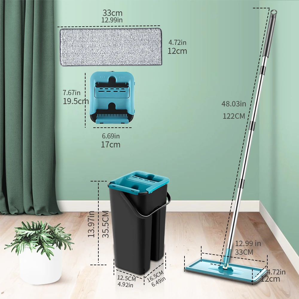 

6 Cloth Avoid Hand Washing Squeeze Mops Automatic Bucket Cleaning Cloth Home Kitchen Wooden Floor House 360 Easy Rotating Tools