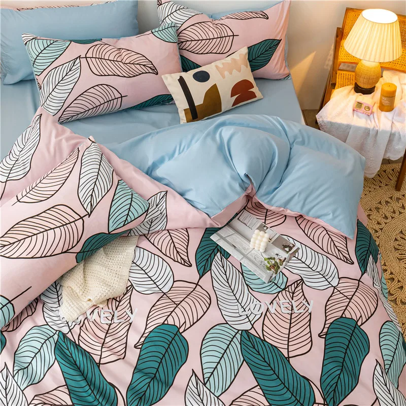

Hot Sale Swirling Leaves Bedding Cotton Printed Pillowcase Quilt Cover Bed Sheet Queen Size Bed King Size Bed Four-Piece Set