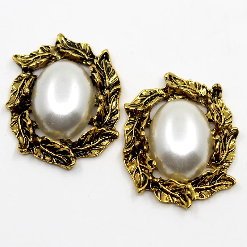 10 шт. Овальный серебристо золотистые металлические застёжки с перламутровыми