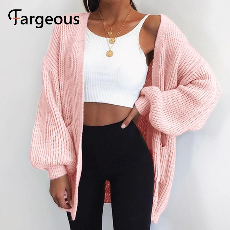 Женский длинный кардиган Fargeous вязаный большого размера с карманами для осени и