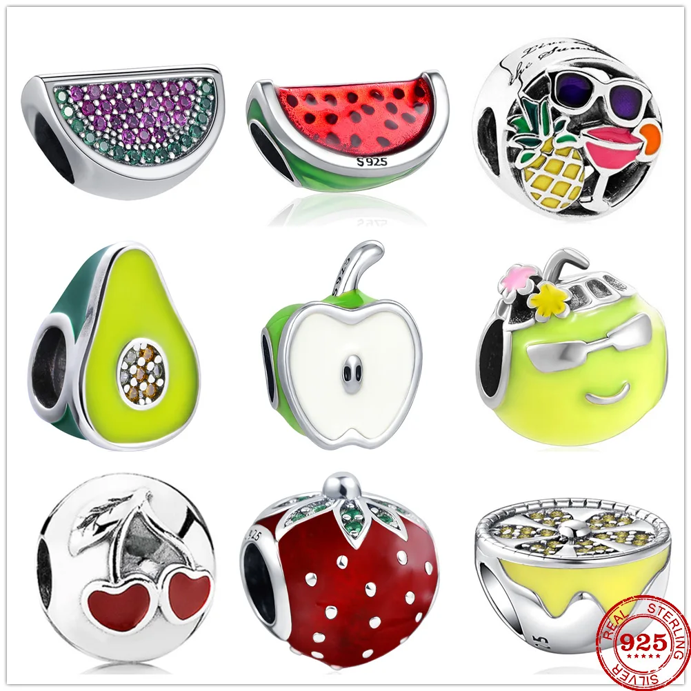 Шарм-бусина из серебра 925 пробы с арбузом кокосовым молоком авокадо лимоном
