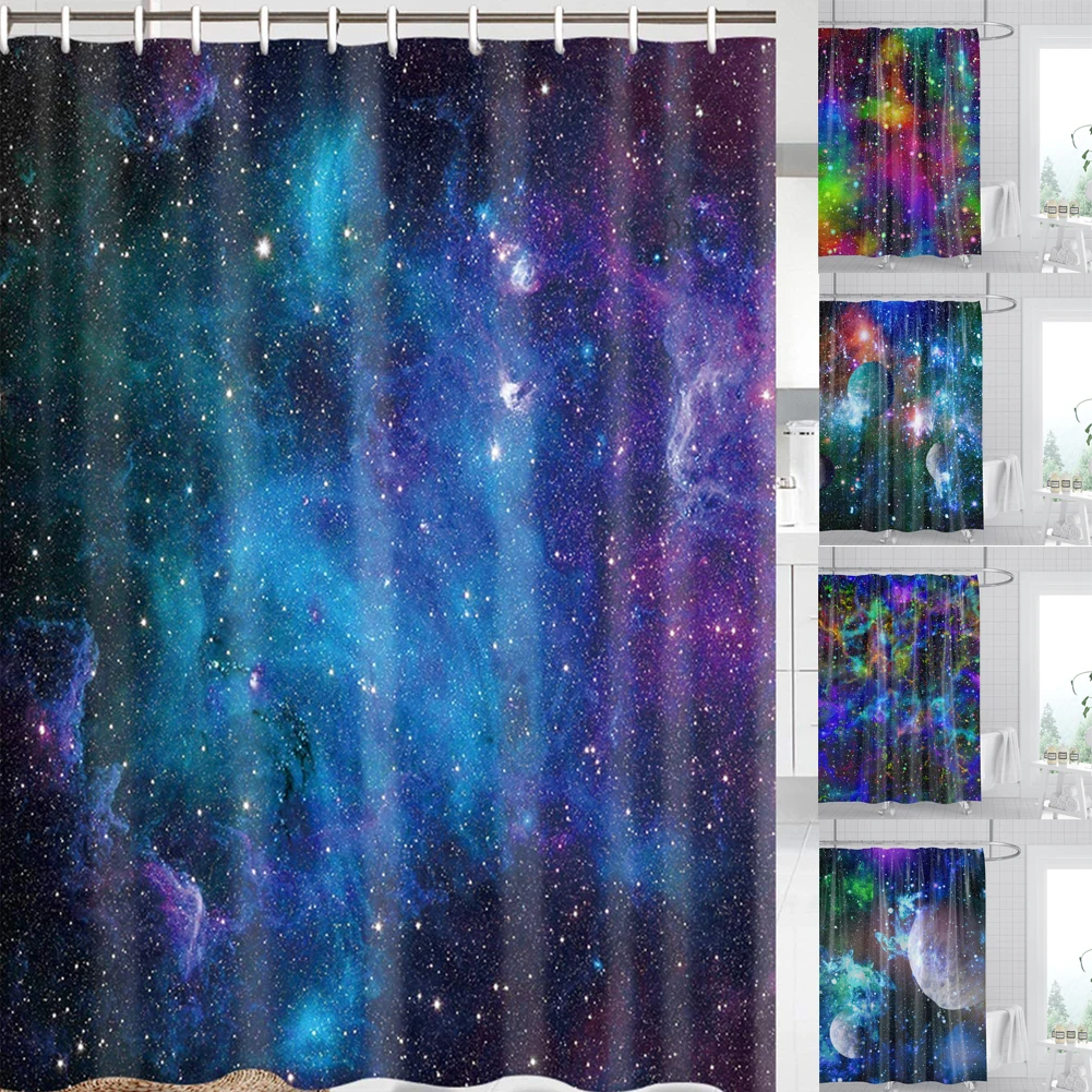 ที่มีสีสัน Galaxy Space ผ้าม่าน Psychedelic Starry แขวนผ้าม่านตกแต่งห้องน้ำผ้าโพลีเอสเตอร์ห้องน้ำอุปกรณ์เสริ...