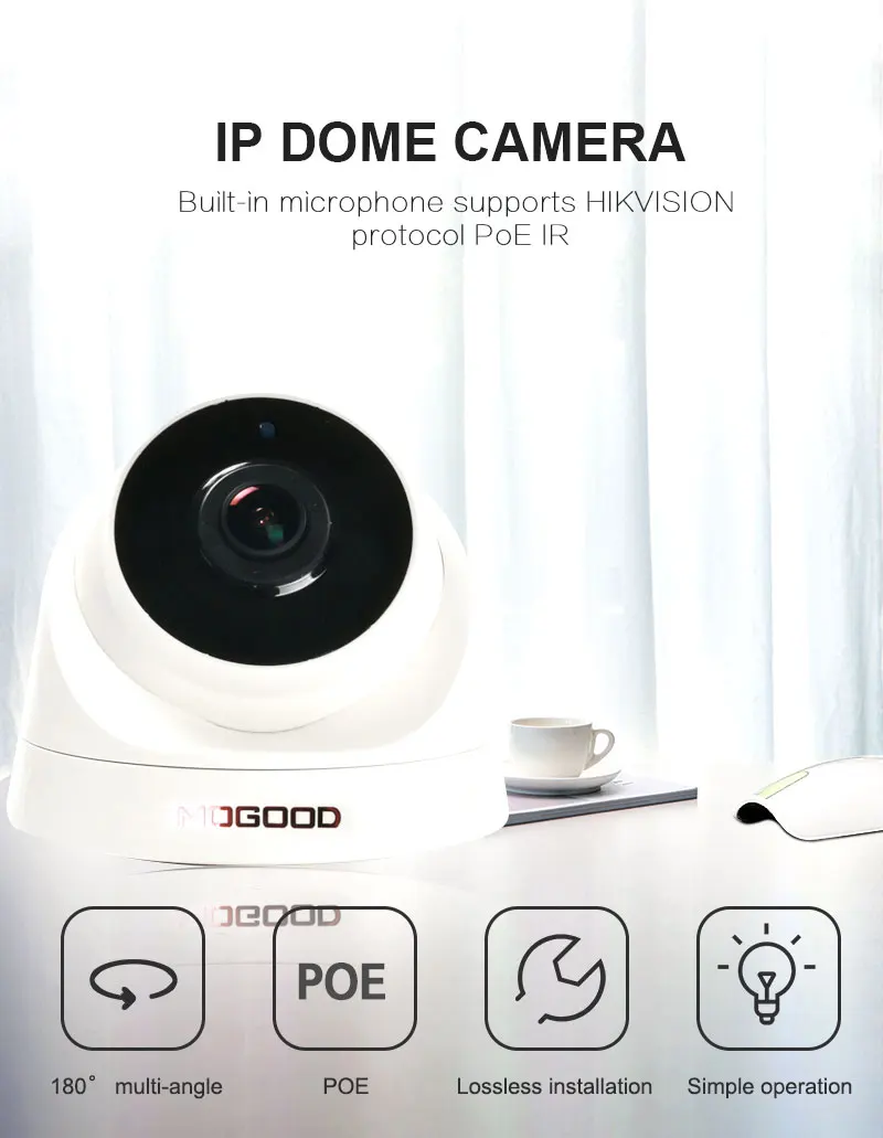 MoGood широкоугольная 5MP IP купольная камера Plug-Play с HIKVISION NVR Встроенный микрофон Поддержка HIKVISION протокол PoE IR