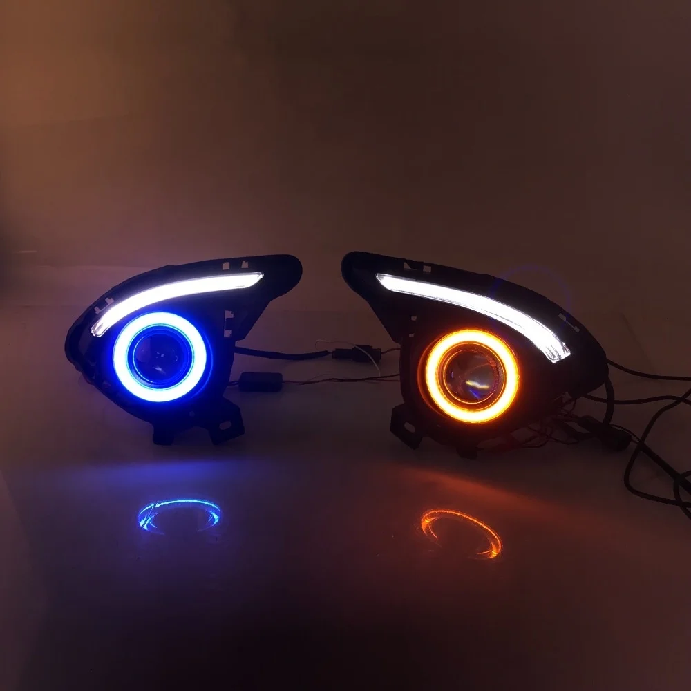 Противотуманная фара Osmrk для Mazda 2, лампа в сборе для дневных ходовых огней, с cob светодиодами «ангельские глазки», с управлением через приложение, синий ночной режим