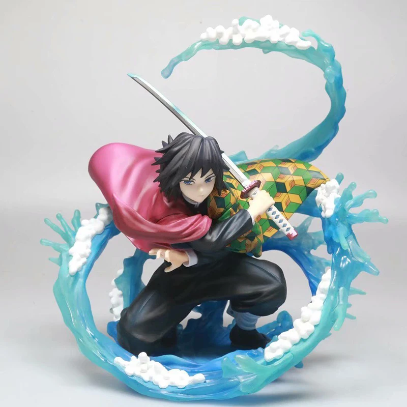 

17cm Anime Demon Slayer Tomioka Giyuu Action Figure Water Breath Box Blue Splash Half Circle PVC Collection Model Doll Toy Gift