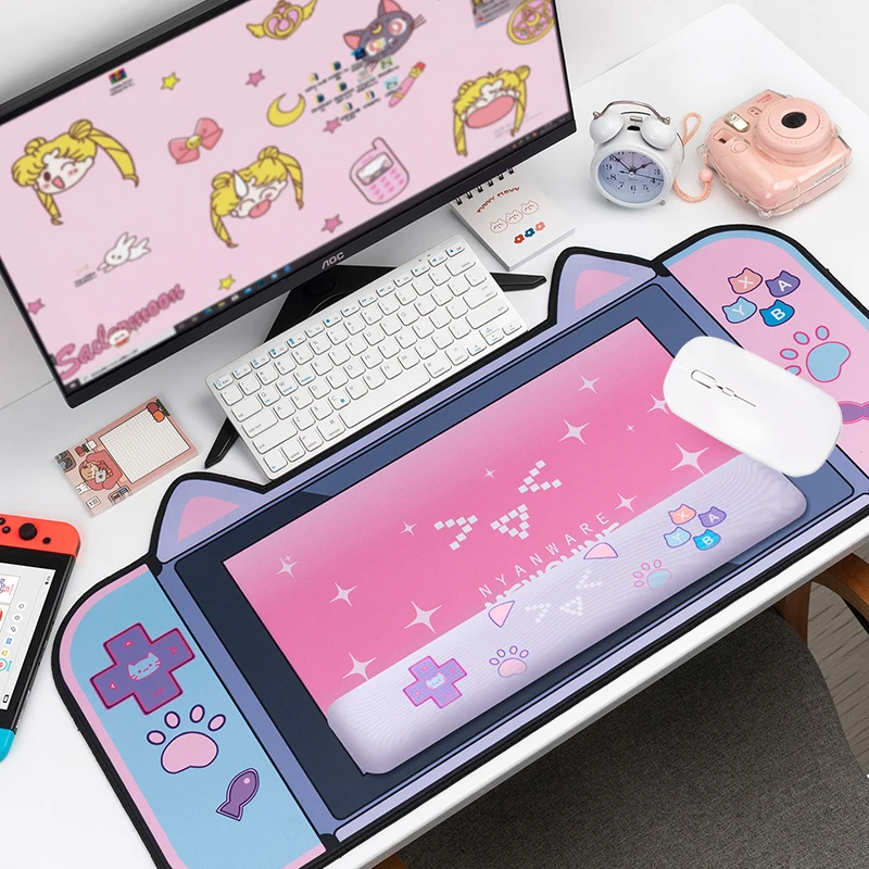 Thicken Non-slip Cute Cat/Dog  Ears Big Mouse Pad 80CM*40CM Computer Game Component Pink Cartoon With Mouse Desk Mat For Girl