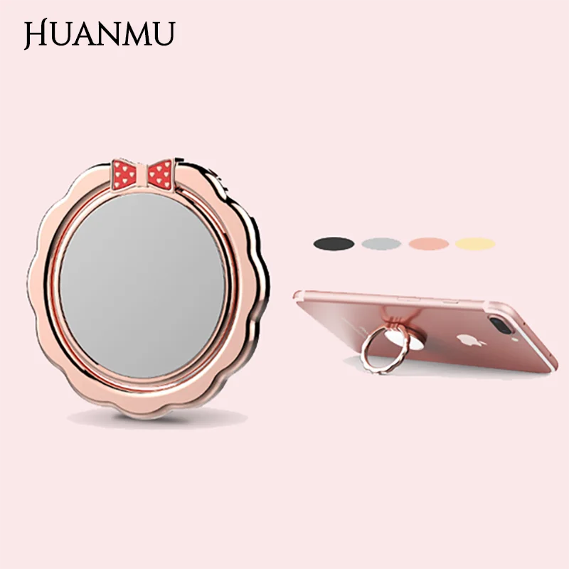 

Creative Phone Rotatable Ring Holder Bowknot Mirror Finger Stand Lazy Metal Bracket Compatible with Car Magnetic Holder