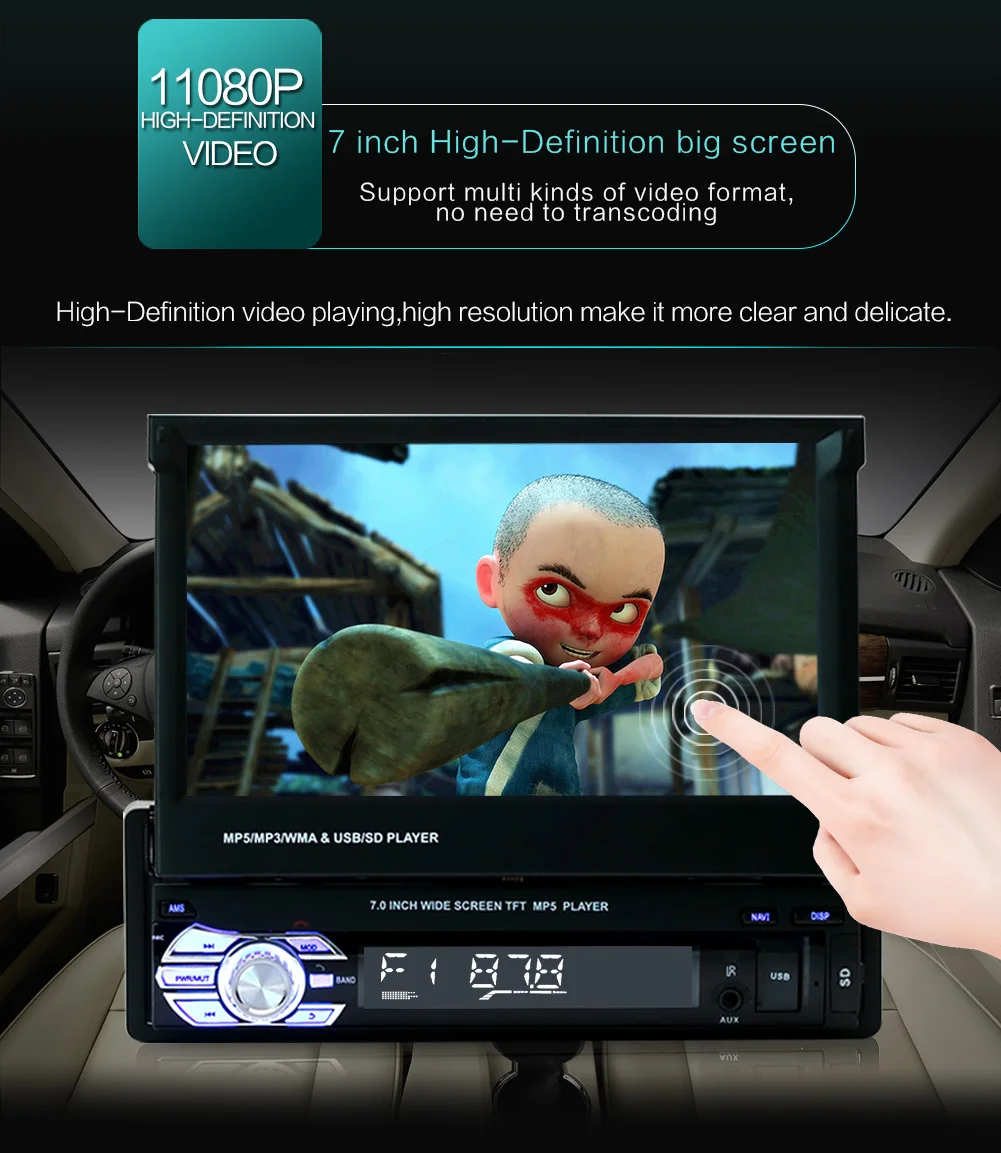 1din аудио Bluetooth Радио автомобильный стерео приемник 7 &quotHD выдвижной сенсорный