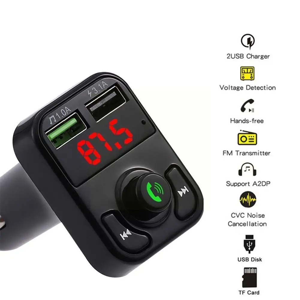

Wireless Bluetooth 5.0 FM Transmitter Car Cigarette Receiver MP3 Lighter USB Player Free Calls Music Audio Charger Hands Au D9B6
