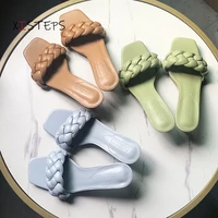 designer weave slipper for women square toe high quality leather gladiator sandals ladies outdoor dress slides summer high heel