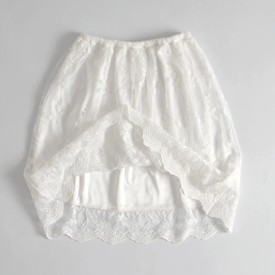 Кружевная прозрачная базовая юбка полупрозрачная средней длины с вырезом для