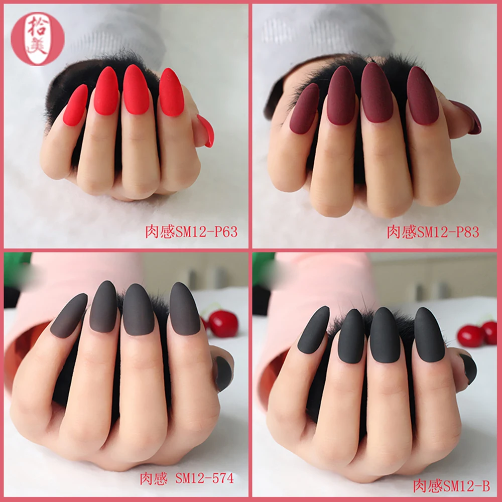 Матовые однотонные накладные ногти популярный дизайн клей на длинном