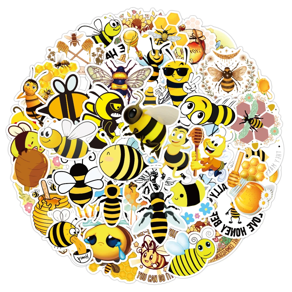 

50pcs/Pack PVC Waterproof Bee Sticker Toys for Children For Moto Car & Suitcase Cool Fashion Laptop Stickers