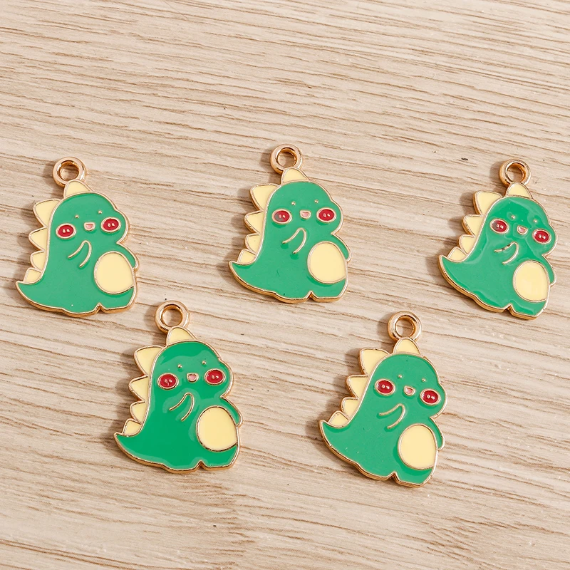 

10pcs 17*24mm Cartoon Enamel Dinosaur Charms for Jewelry Making Animal Earrings Pendants Bracelets Necklaces Handmade Craft Gift