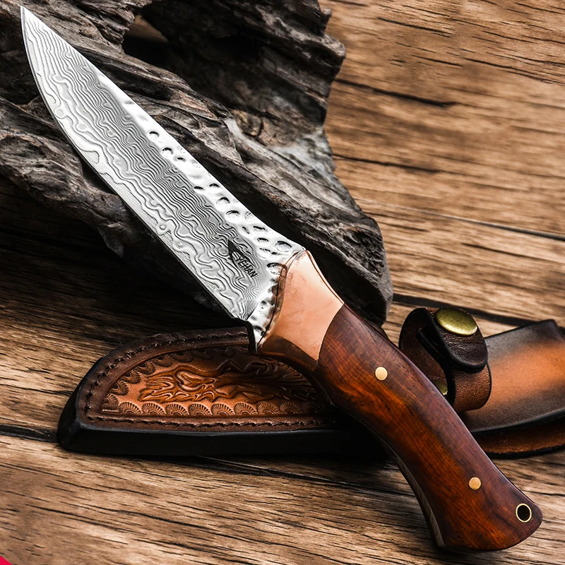 

VG10 Damascus Steel Fixed Blade Wooden Handle Tactical Straight Knife CSGO Karambit and Outdoor Hunting Survival Knives EDC Tool